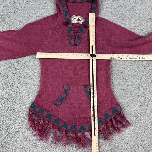 the Alpaca Connection Womens Handmade Hooded Fringe Sweater Sz Small - Picture 5 of 6
